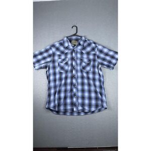 Wrangler Shirt Mens Large Blue Plaid Western Pearl‎ Snap Short Sleeve Cowboy